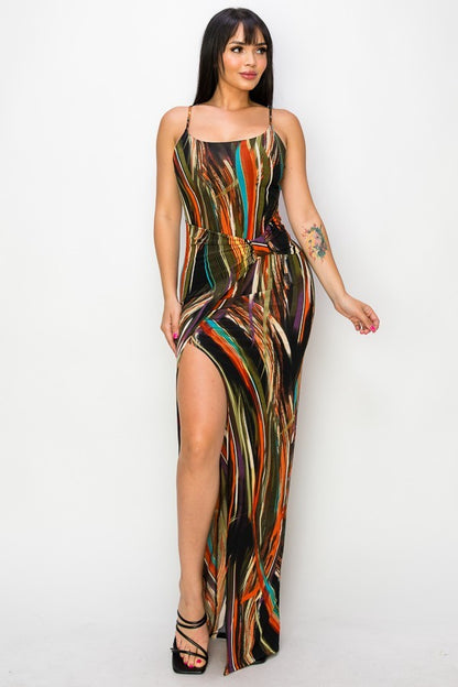 Split Thigh Multicolour Long Dress