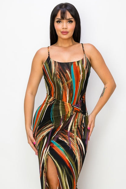 Split Thigh Multicolour Long Dress