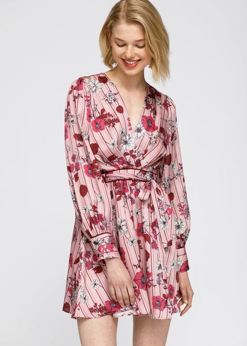 Lemon Hera Dresses M Pajama floral Satin Wrap Front Flared Dress