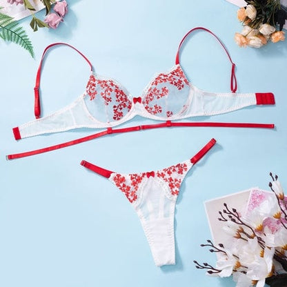 Rose Iphigenia Lingerie S / Red Floral Embroidered Underwear And Bra Set
