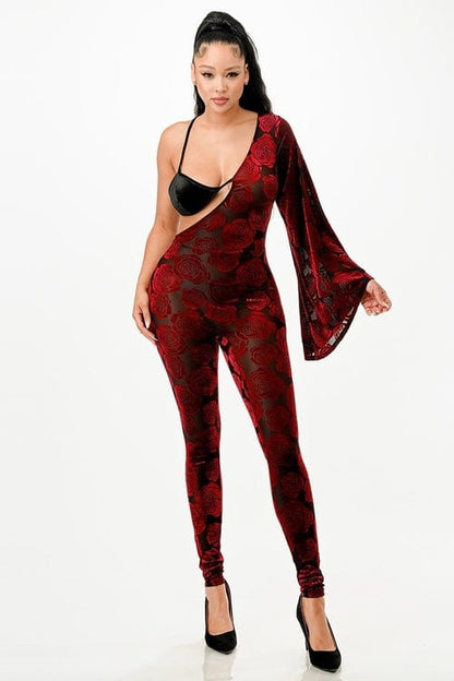 Rose Iphigenia Women's Jumpsuit S Velvet Flocking Jumpsuit/Bell Sleeve