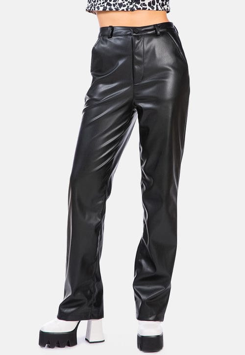 Ruby Smudge Footwear 26 / Black Faux Leather High Waist Straight Trousers