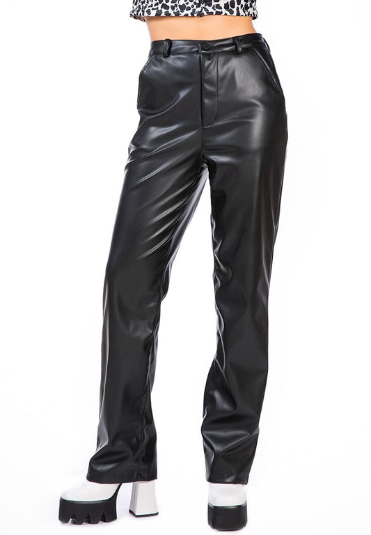 Ruby Smudge Footwear Faux Leather High Waist Straight Trousers