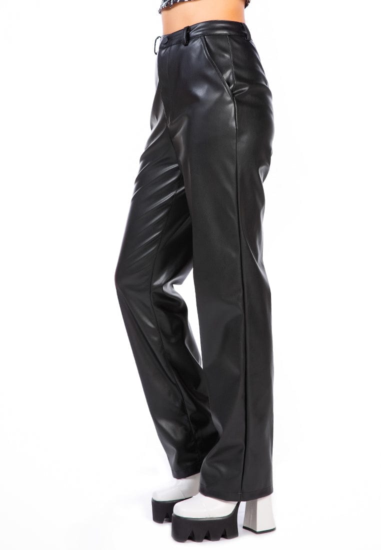 Ruby Smudge Footwear Faux Leather High Waist Straight Trousers