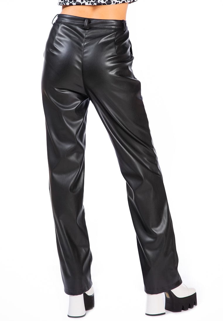 Ruby Smudge Footwear Faux Leather High Waist Straight Trousers