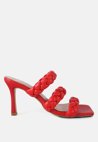 Ruby Smudge Footwear US-5 / UK-3 / EU-36 / Red High Bae Braided Strap Casual Heels