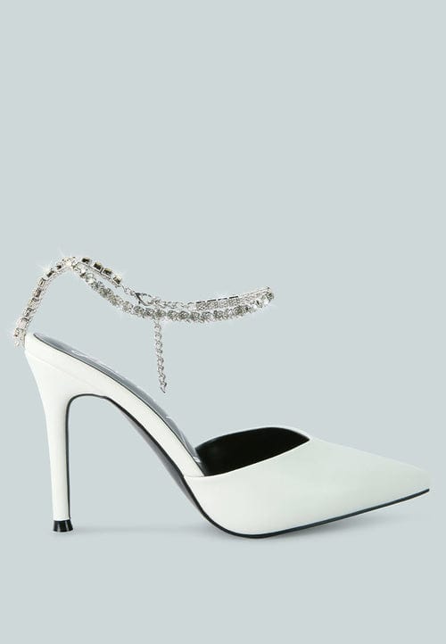 Ruby Smudge Footwear US-5 / UK-3 / EU-36 / White Joyce Diamante Embellished Stiletto Mule Sandals