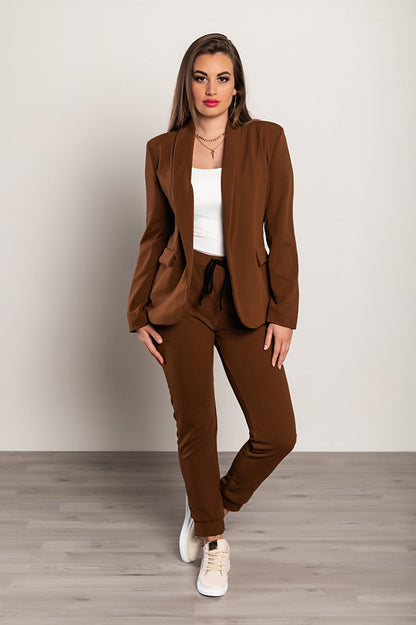 Scarlet Chaos Women's Clothing Elegant Trousers And blazer Set Estrena, Brown