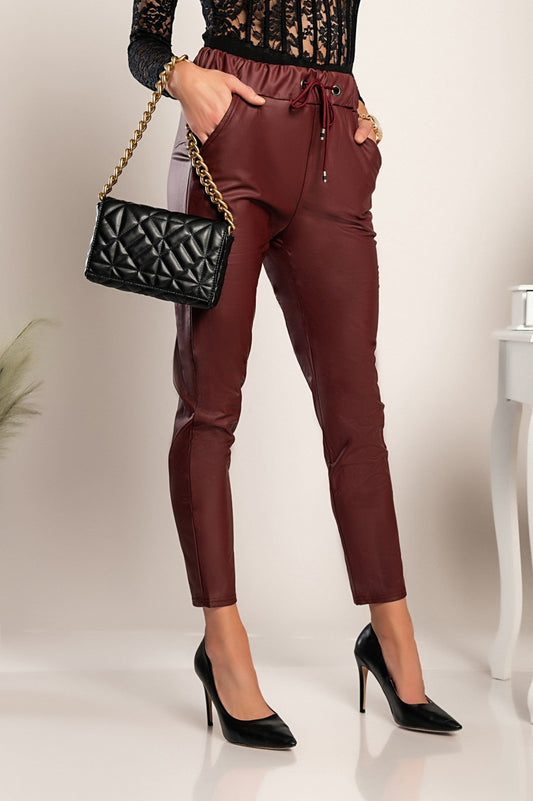 Scarlet Chaos Women's Trousers Women's Faux Leather Trousers Vinici, Burgundy